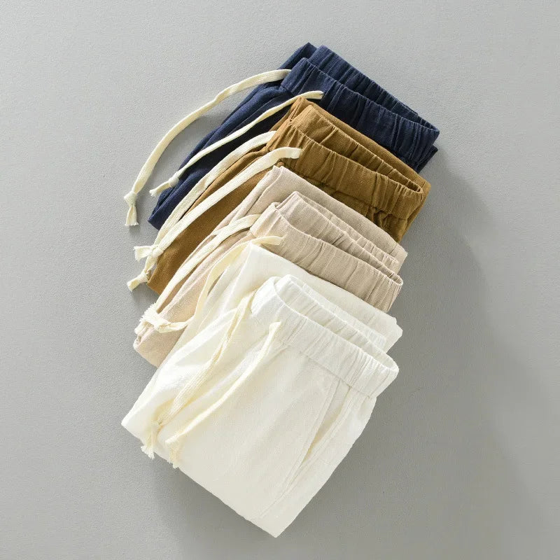 Men's Casual Harem Pants: Ankle-Length Linen Trousers in Vintage White, Brown, and Khaki - Breathable and Pleated for Comfort