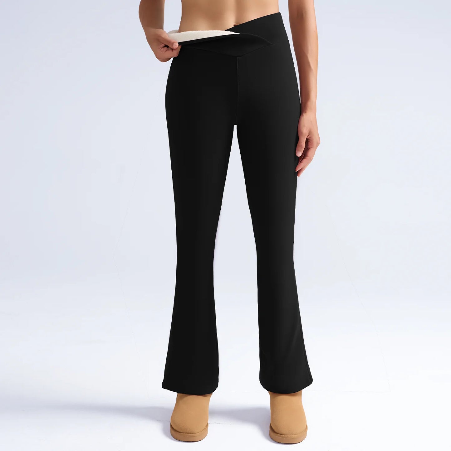 Bazaarhubo black fleece-lined high-waisted flare leggings for winter warmth