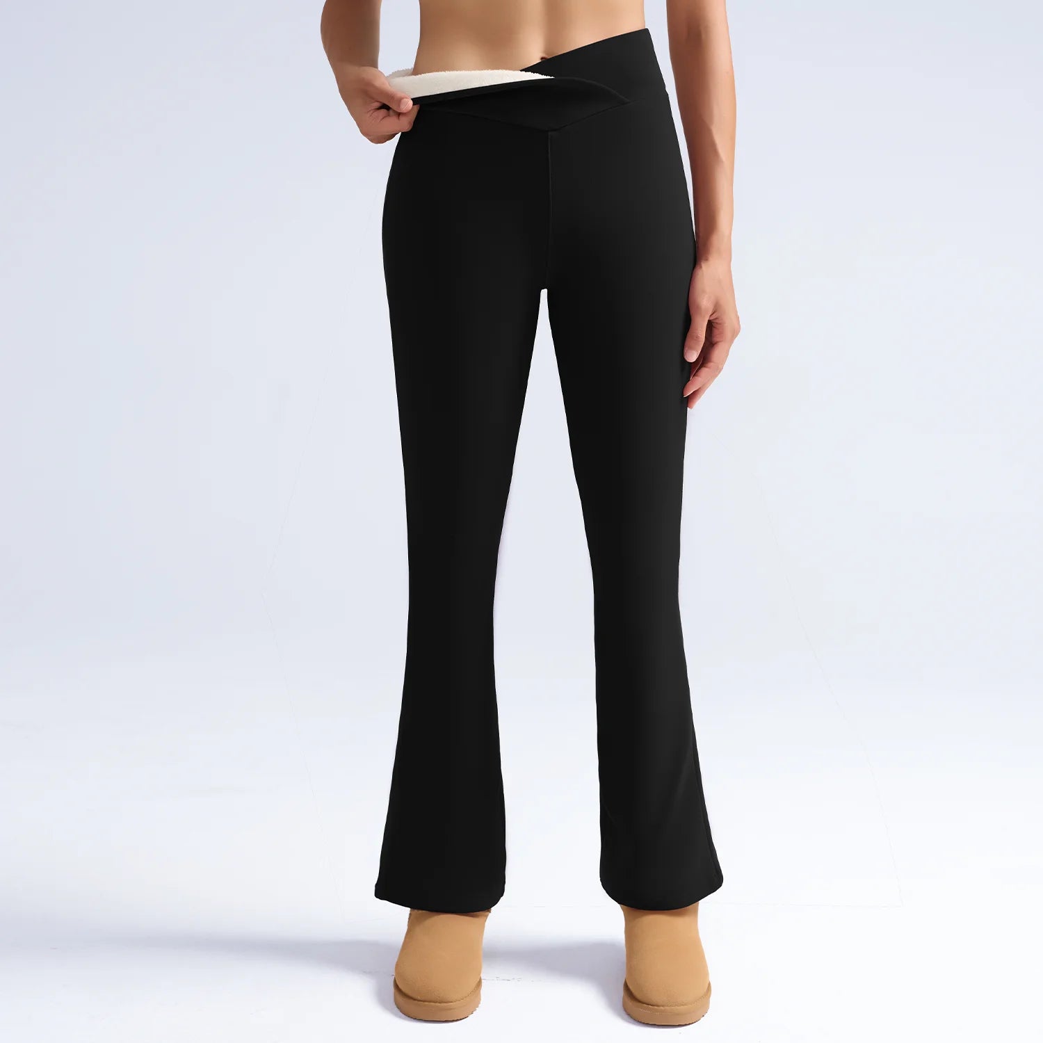 Bazaarhubo black fleece-lined high-waisted flare leggings for winter warmth
