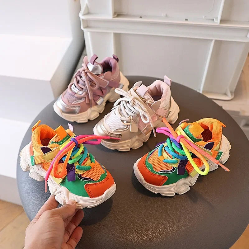 Kids Casual Sports Sneakers Soft Non-slip Sole Comfortable Walking Shoes for Boys Girls Autumn Colorful Style