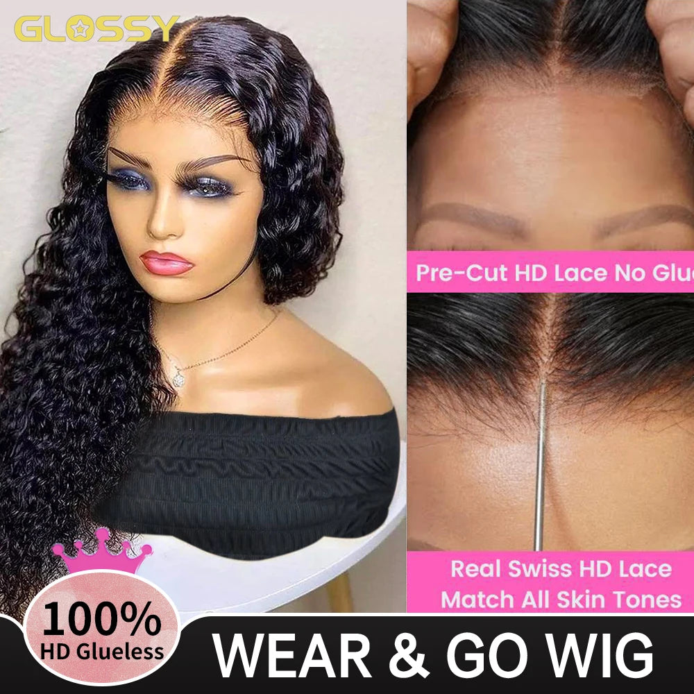 Deep Wave 13x6 HD Glueless Wear And Go Wigs 100% Human Hair For Women 250% Water Wave Curly Lace Front human hair Wig On Sale