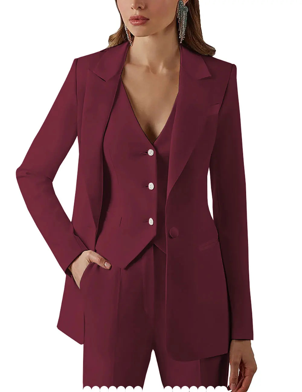 Womens Suits for Office Work 3 Pieces Set Lady Blazer Business Suit Set Work Pant Vest Jacket (Blazer+Vest+Pants)