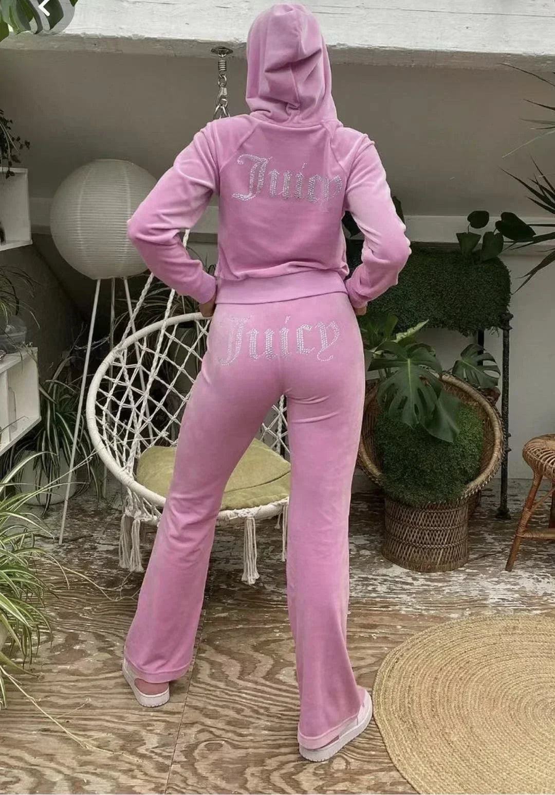 Two Piece Set Diamonds Hoodie Crop Jacket And Joggers Pants Outfits Streetwear Jogging Suits Juicy Corture Tracks