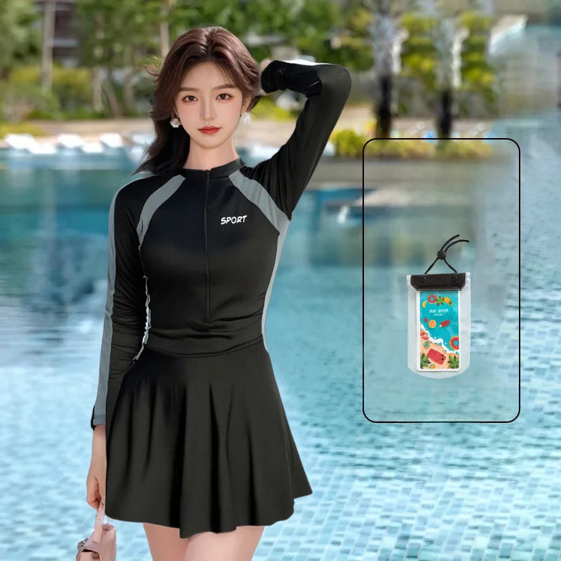 plus Size  Swimsuit Long Sve Holiday Swimwear for Women Casual Sle Milk Silk Fabric round Ne Fixed Chest Pad
