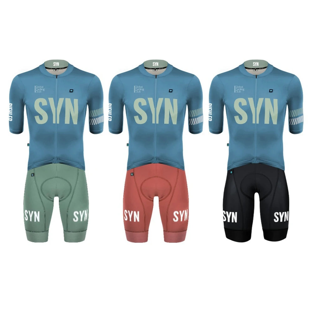 SYN Men's cycling sportswear summer set breathable sweat wicking short sleevecycling Jersey and high-quality Bib shorts
