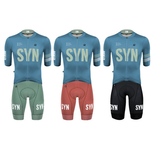 SYN Men's cycling sportswear summer set breathable sweat wicking short sleevecycling Jersey and high-quality Bib shorts