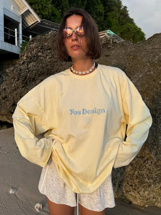 Sweet Cute Letter Badge 100% Cotton Long Sleeve T-shirts Thin Sweatshirt Autumn Retro Tops Temperament Women Girls Casual Loose