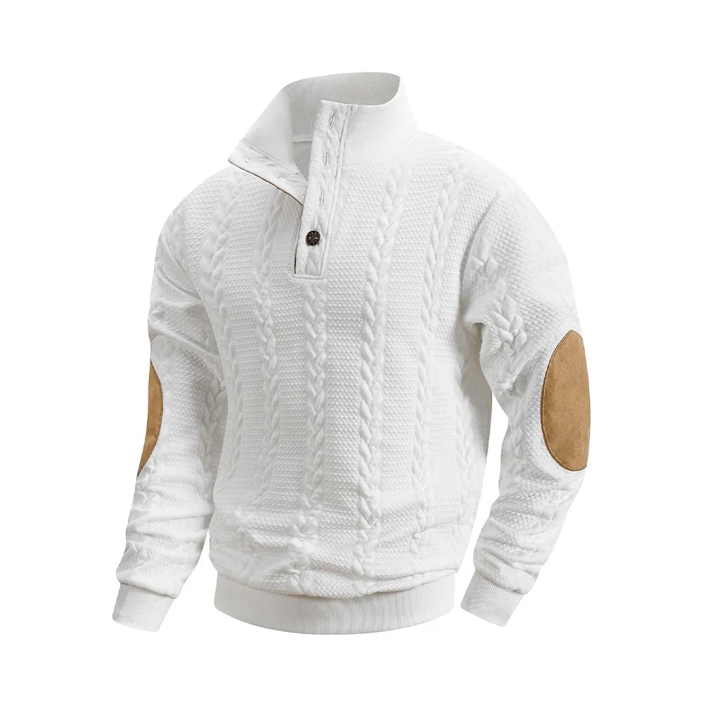 Men’s Knitted Jacquard Sweaters Button Stand-up Collar Warm Pullover Sweaters Outdoor Casual Men's Long-sleeved Sweatshirt