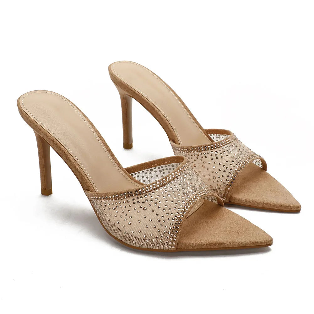 2026 Peep Toe Sexy Summer Women's Mules Pump Sandals Elegant Chic Super Thin High Heels Office Lady Party Shoes Slipper Sandals