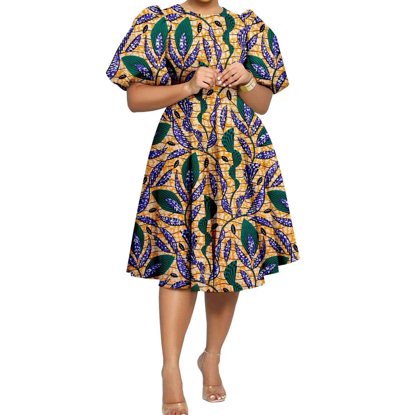 African Clothes for Women Girl Lady Dress Skirt Short Bubble Sleeve Blow the Knee Fashion Causal Bazin Riche Ankara Y2325085
