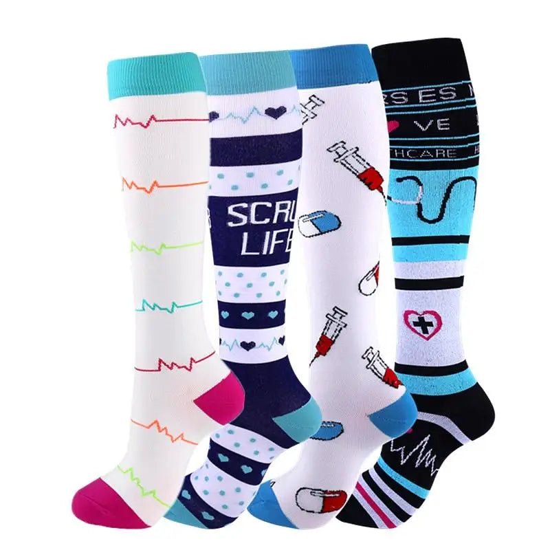 4 Pairs Compression Socks 20-30mmhg High Stockings Men Women Sports Socks For Marathon Cycling Varicose Veins Pregnancy Nursing