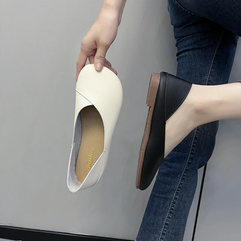 Genuine Leather Spring Autumn Handmade Flats Ballerina Shoes Women Loafers Comfortable Soft Leather Women Flats Shoes