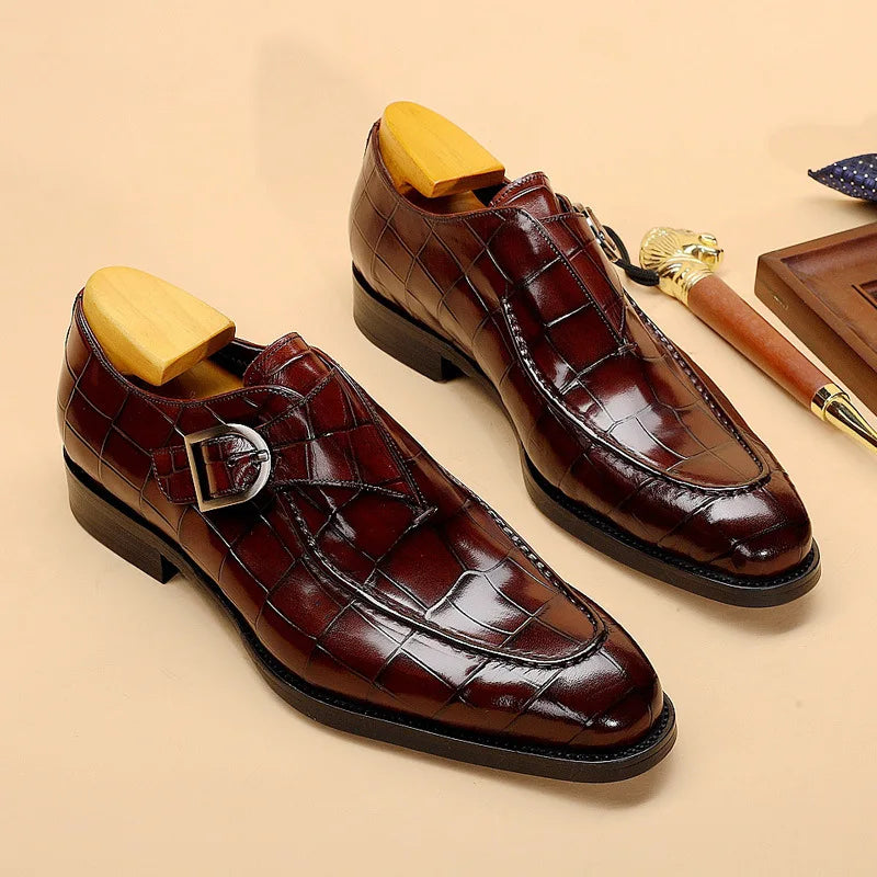 Retro Men Dress Shoes Business Loafers Slip on Pointed Toe Leather Shoes Party Formal Shoe Handmade Casual Men Shoes Plus Size48