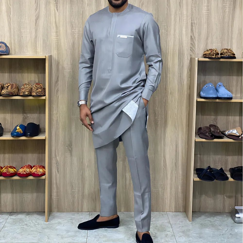 Kaftan Men's Suit African Ethnic Style Long Sleeve Embroidered Suit Men's Traditional Clothing 2-piece Suit