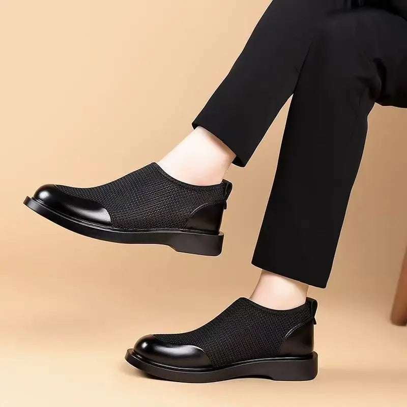 New Men's Summer Fashionable Large Casual Leather Shoes Breathable Mesh UK Versatile Business Simple Design