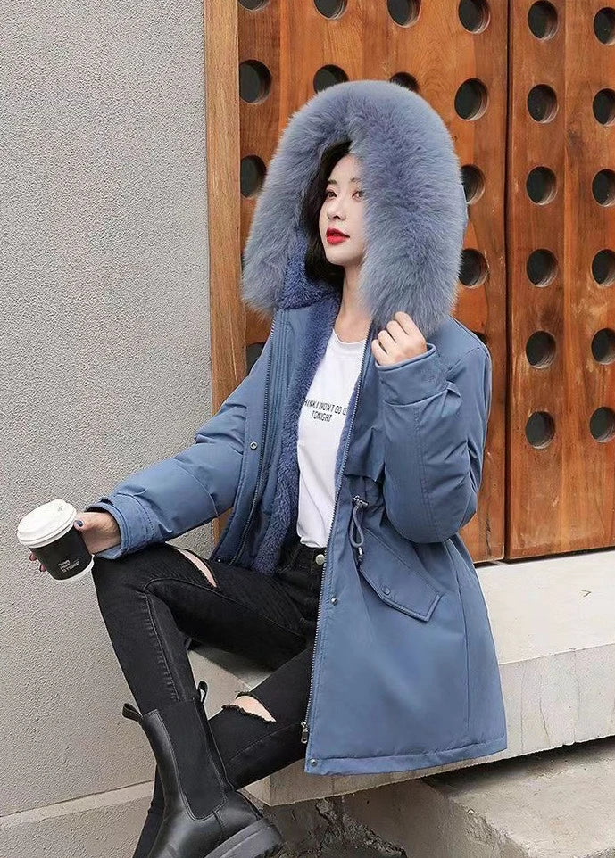 2025 Winter Women's Parka Cotton Padded Coat Korean Style Mid Length Waist Cinching Thickened for Cold Suitable for Short Girls
