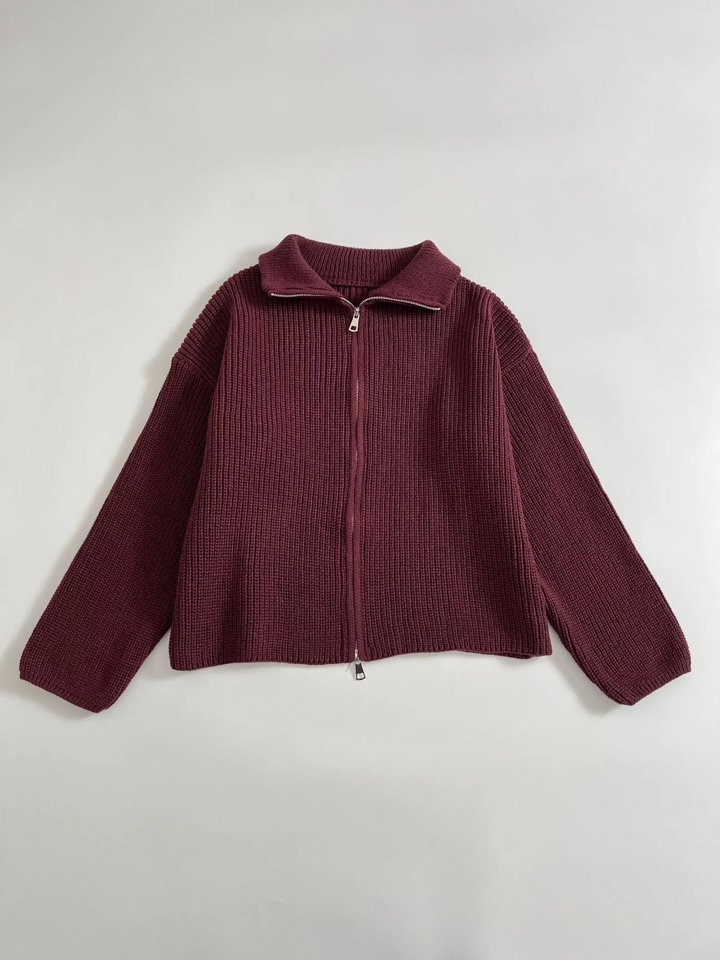 Spring New Arrivals Women's Loose and Lazy Style Sweater Cardigan Flared Lapel Long Sleeve Double Chain Stripe Knit Coat