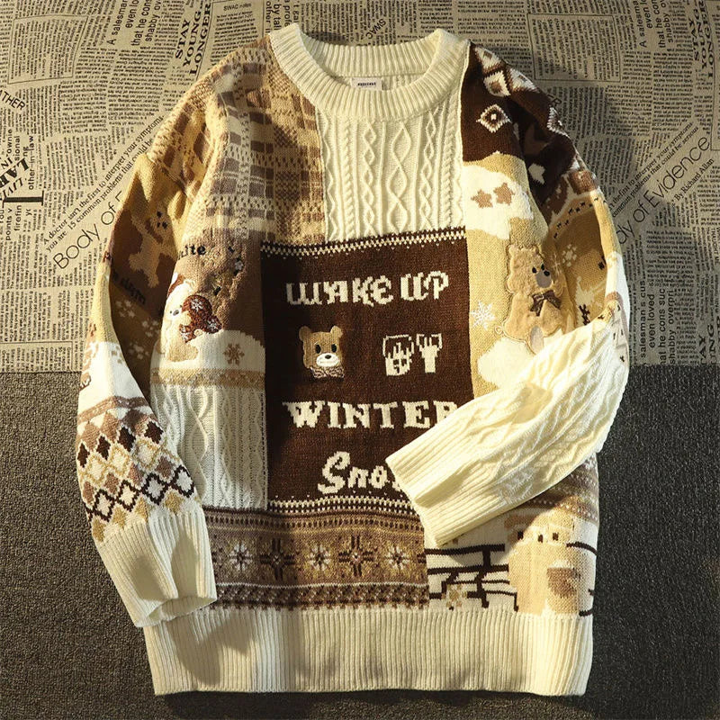 American Cute Twist Christmas Long Sleeve Sweater For Men And Women Y2K Street Autumn And Winter Fashion Loose Pullover Sweater