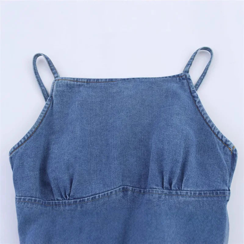2025 Spring/Summer New European and American Style Women's Fashion Sexy Spicy Girl Versatile Strap Denim Top