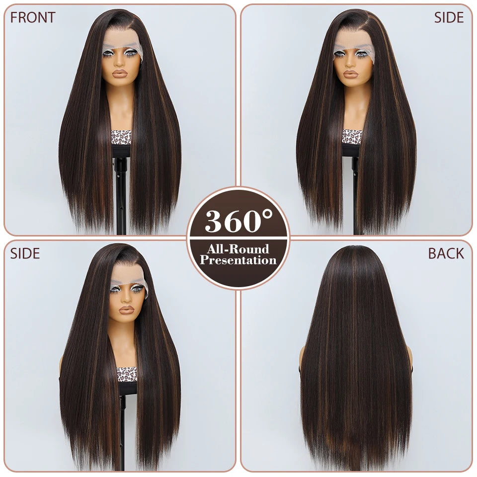 30 Inch Lace Frontal Wig Synthetic 13X6 Straight Hair Lace Wig For Afro Women High Temperture Fiber Blond Women Lace Frontal Wig