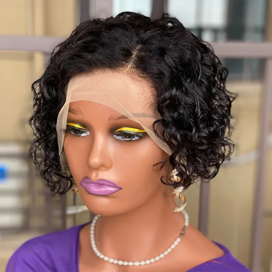 13*4 Lace Frontal Wigs High Quality Curly Pixie Cut Wigs 15A Brazilian Virgin Human Hair Natural Short Hair Style 250% Density