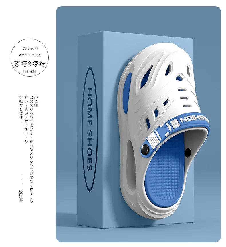 Thick-soled hole shoes for men, summer outdoor toe-caps slippers, sports sandals with anti-slip and sand-crawling feeling