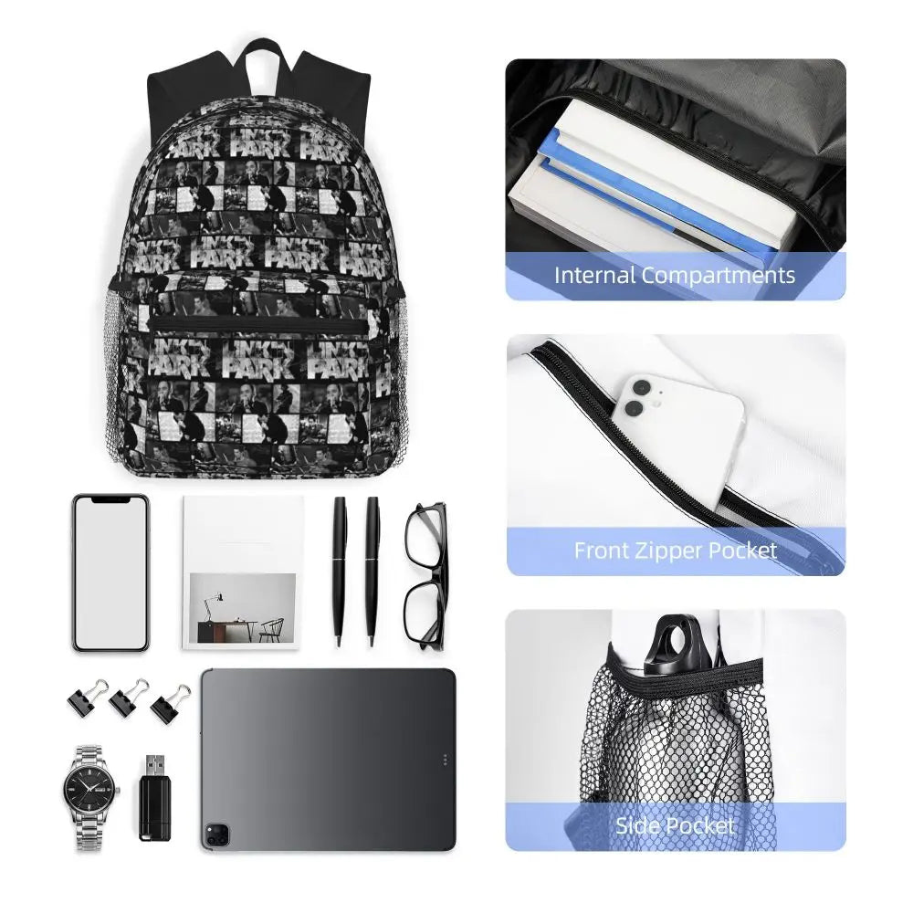 L-Linkin-S P-Park-S Band Student Backpack School Bag Hiking Travel Daypack for Boys Girls Fashion Bookbag Shoulder Bags