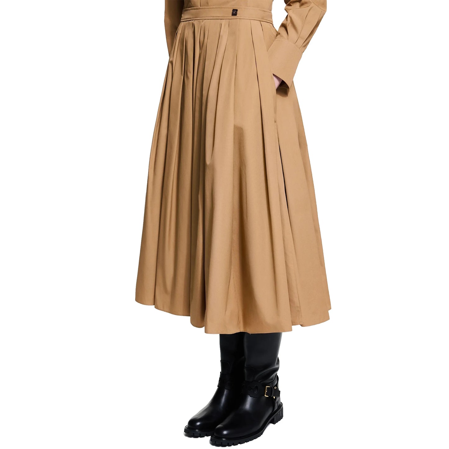Women Embroidery A Line Pleated Skirt Set With Long Sleeve Shirt Office Wear