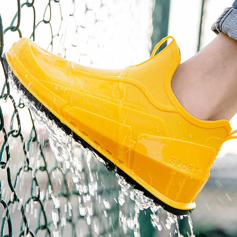Men's Rain Boots Ankle Waterproof Shoes Men Casual Fishing Work Shoes Slip on Non-slip Rain Shoes Womens Kitchen Rubber Shoe 장화
