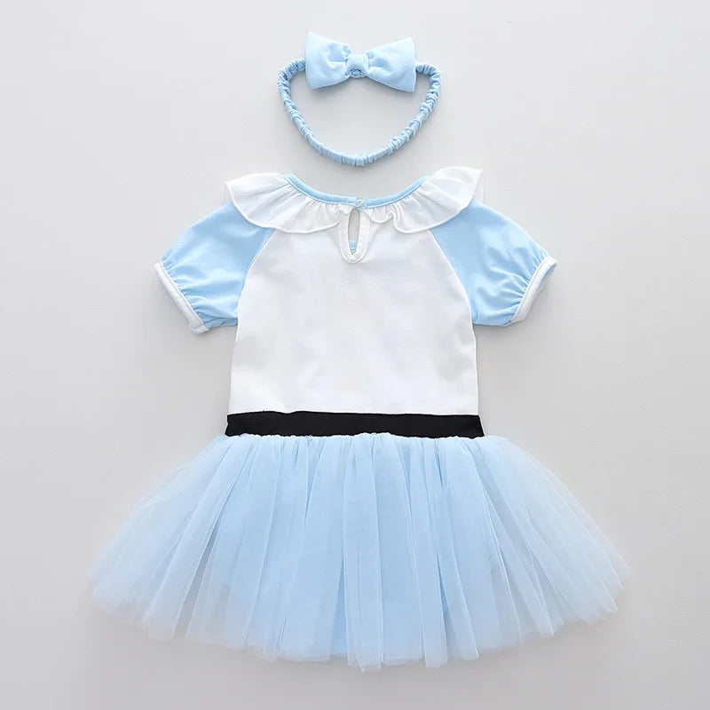 Baby Girls Costumes Kid Romper Tutu Dress with Headband Infant Baby Girl Princess Alice Clothes Aurora Belle Dress Party Costume