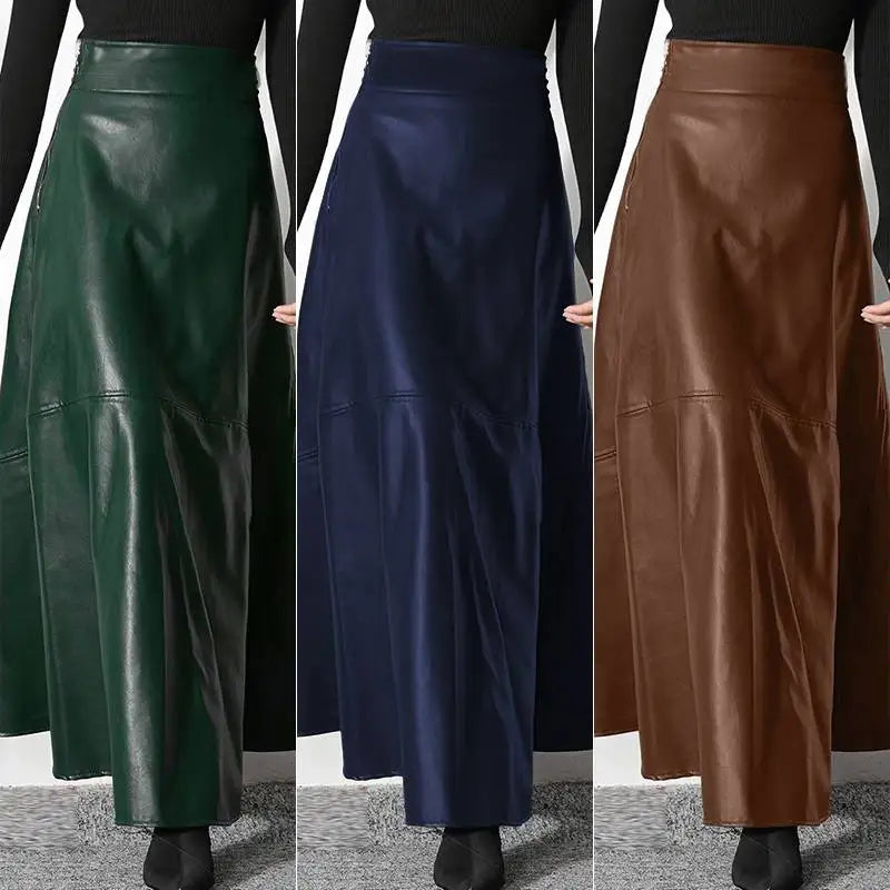 ZANZEA Women's PU Leather Maxi Skirt 2025 Autumn Elegant OL Long Saias Fashion Solid Mujer Faldas Casual High Waist Zipper Jupe