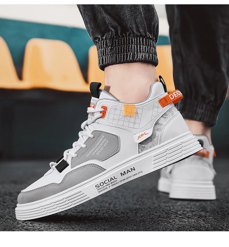 Men's Trend Casual Shoes Leather Shoes White Sneakers Leisure Male Sneakers Non-slip Footwear Men Vulcanized Shoes Size 39-46