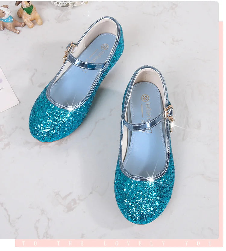 Classic Children High Heels Leather Shoes Fashion Sequins Elegant Kids Girls Wedding Shoes Princess Party Dress Single Shoes