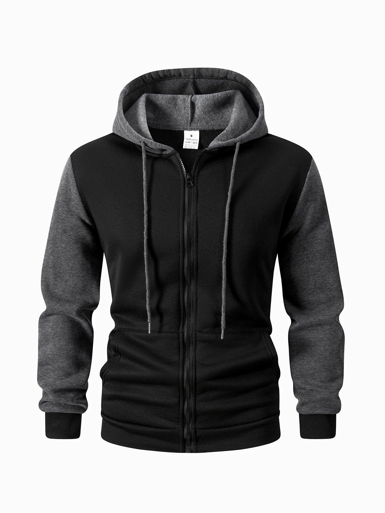 Autumn Winter Men's Color Blocking Hoodies Zipper Closure Long Sleeve Jacket Male Loose Casual Sports Multi Pockets Sweatshirt