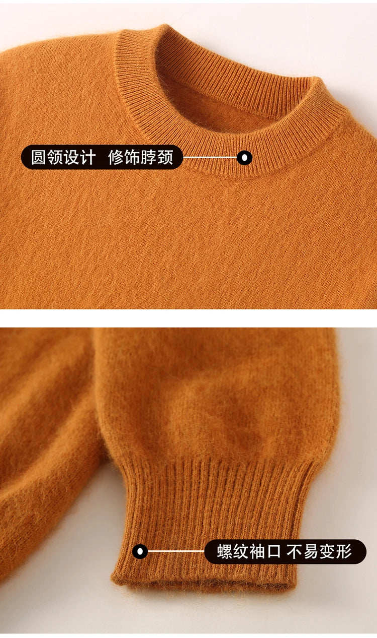 Autumn and winter women's semi high neck pullover sweater solid color knitted slim fit women's 100 mink cashmere sweater new sty