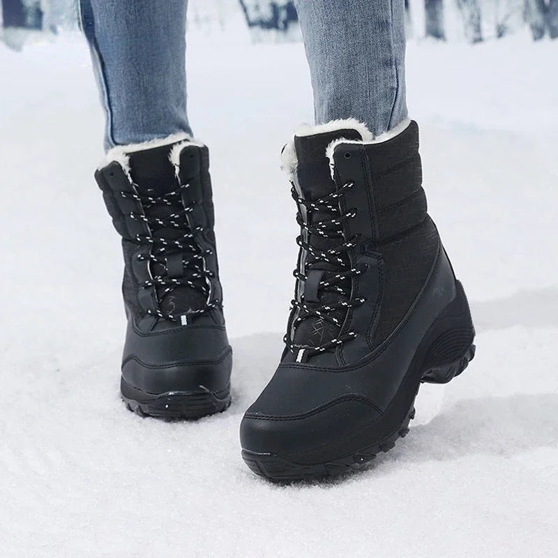 Women Platform Boots Winter Walking Shoes for Woman Plush Keep Warm Thigh High Boots Outdoor Winter Snow Black Ankle Boots 2025