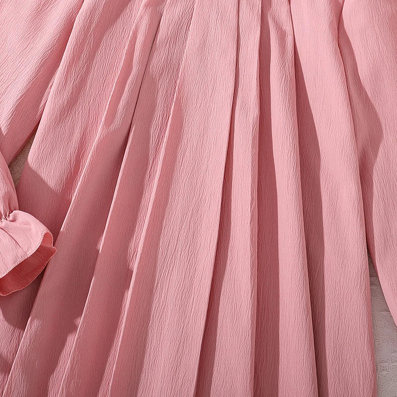 Kids Spring Autumn Fashion Dress For Girls  Simple Classic Design Pink Long Sleeve Princess Party Dress Sweet Lovely Style