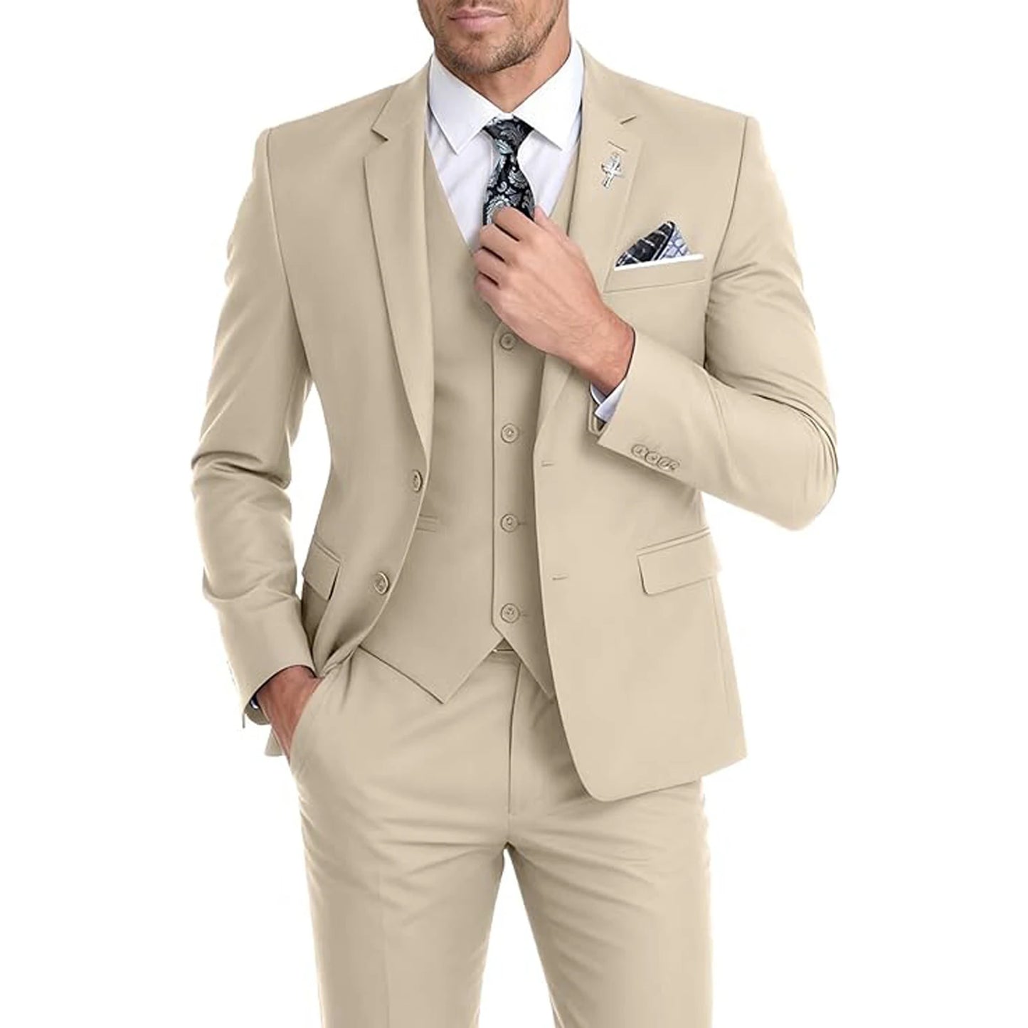 Men's Suit 3 Piece Set Blazer Vest Pants Slim Fit Formal Business Jacket Wedding Tuxedo for Groom Groomsman Business Banquet