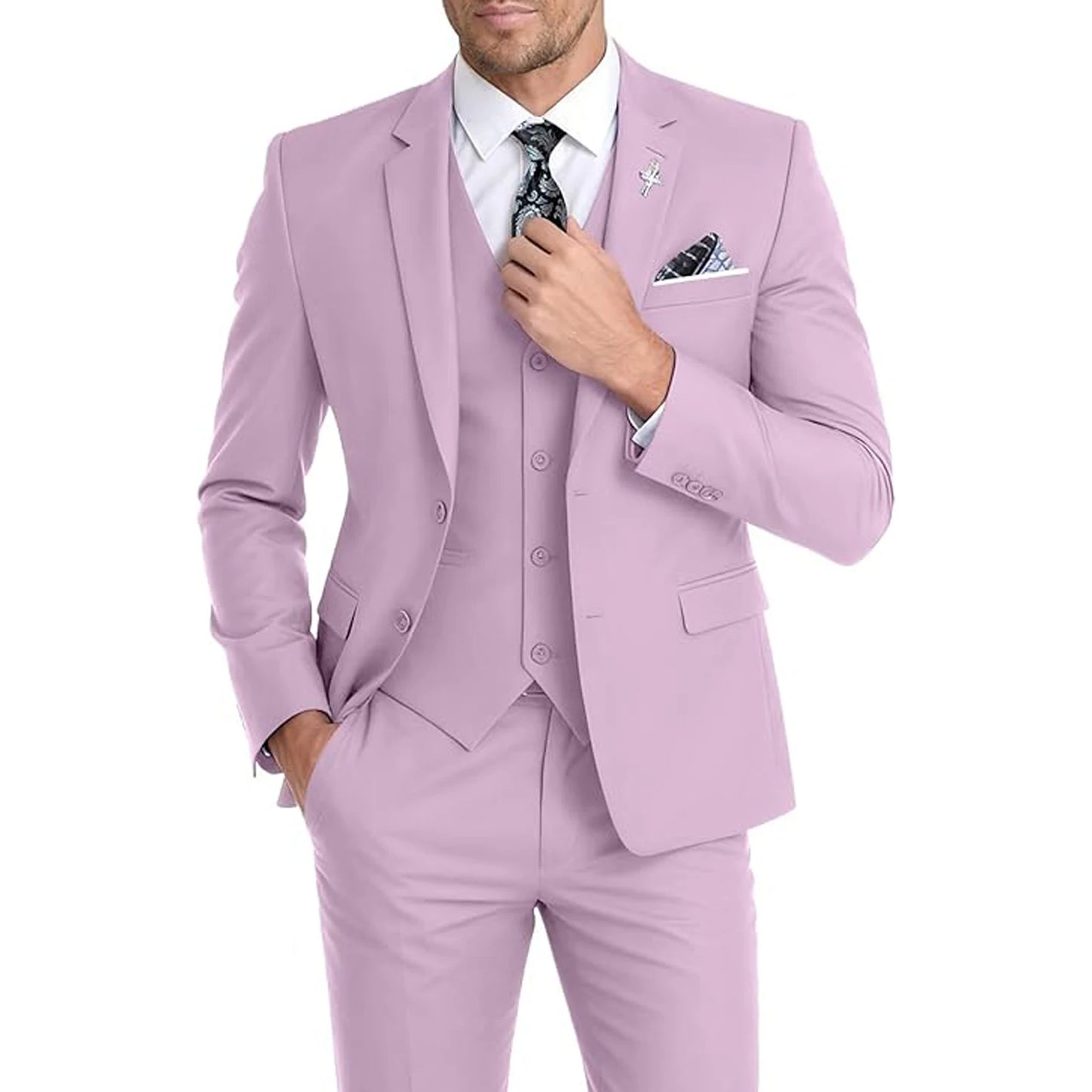 Men's Suit 3 Piece Set Blazer Vest Pants Slim Fit Formal Business Jacket Wedding Tuxedo for Groom Groomsman Business Banquet