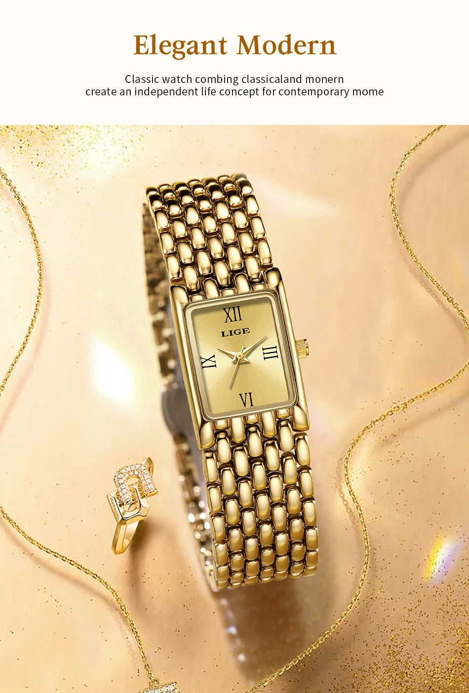 2025 LIGE New Watches Women Fashion Casual Luxury Gifts Womens Waterproof Square Dial Steel Belt Quartz Wrist Watch reloj mujer
