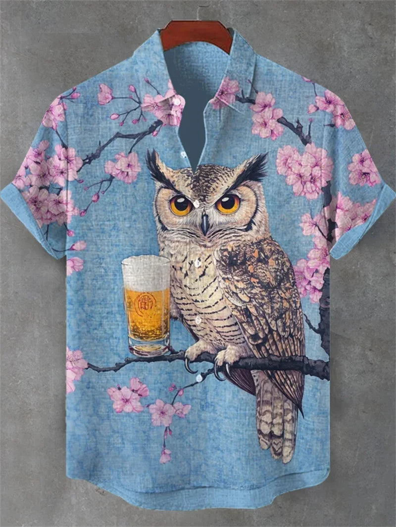 New men's 3D octopus print short sleeved shirt, retro summer linen shirt, men's holiday casual short sleeved streetwear