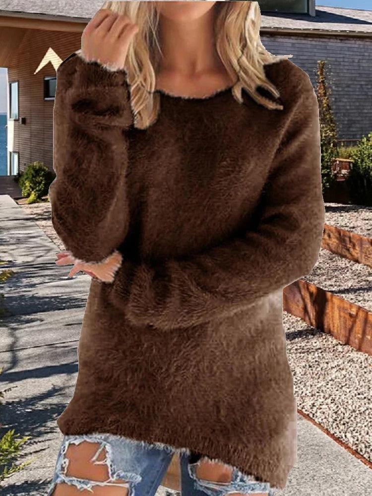 Women Loose Knitted Sweater O Neck Oversize Pullover Casual Long Sweater
