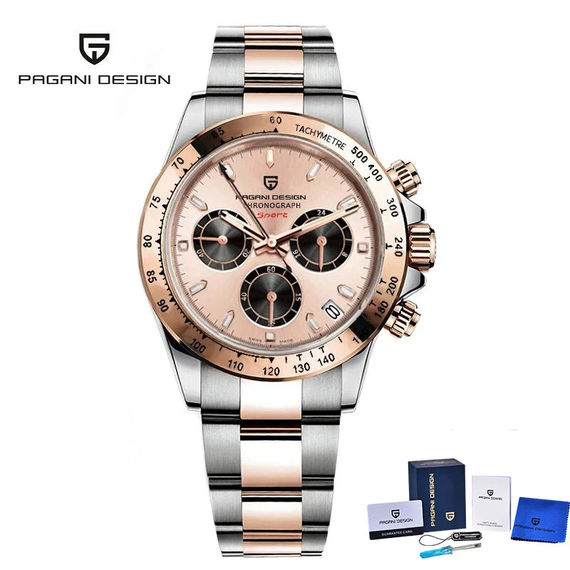 2026 New PAGANI DESIGN Rose Gold Chronograph Men's Watches Luxury Quartz Watch For Men Automatic Date Stainless steel Wristwatch