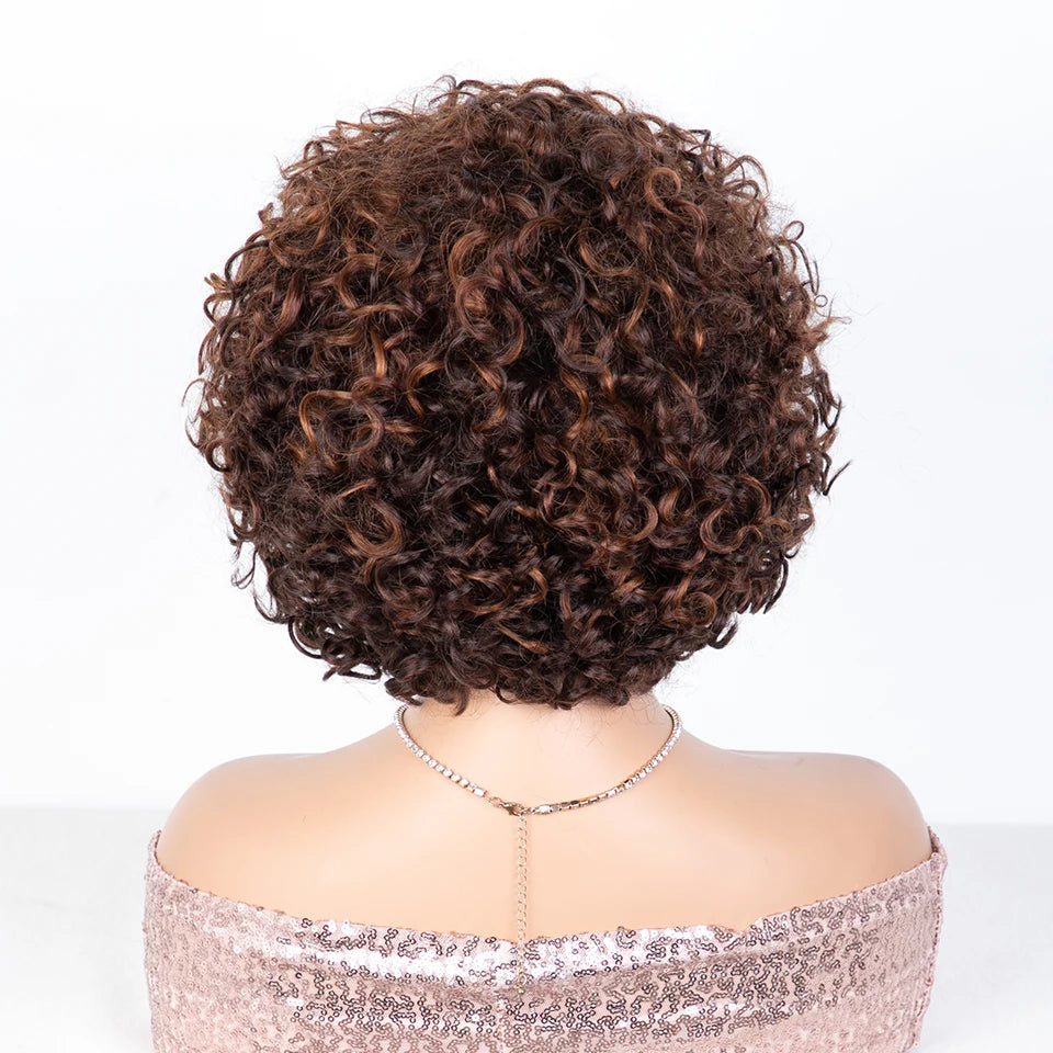 Sleek Short Human Hair Wigs 100% Remy Brazilian Curly Human Hair Wig 10 Inch Water Wave  Wig Natural Black Wigs For Black Women