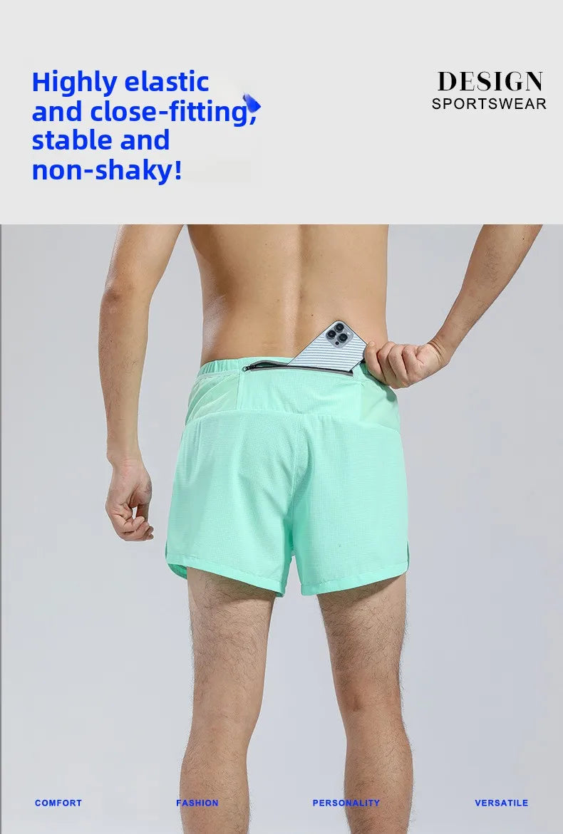 Men's Sports Shorts Quick Drying Fitness Professional Marathon Training Double-layer Three-quarters Running Shorts
