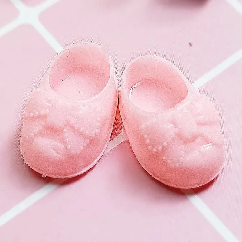New 1/8 Doll Accessories 2.5CM Doll Shoes Fashionable and Cute Bow Pattern Flat Shoes for 16cm Doll Body PVC Shoes