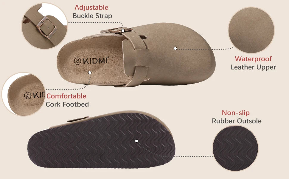 Evshine Men' s Cork Suede Mules with Arch Support Classic Potato Shoes Cozy Cork Footbed Clogs Slippers Men Fashion Beach Sandal