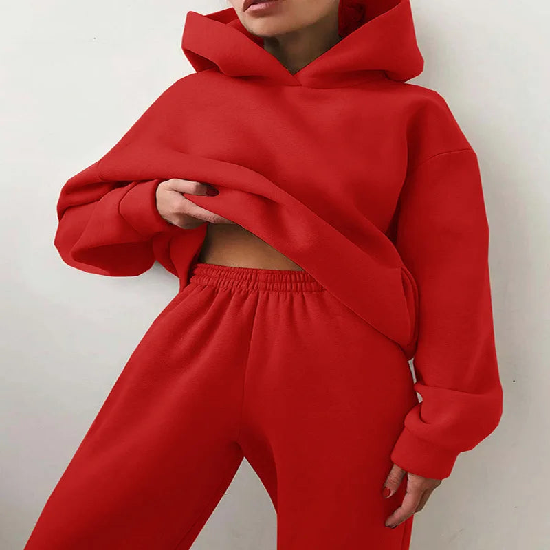 Women Two Piece Sets Tracksuit 2022 Autumn Casual Solid Long Sleeve Hoodie Sweatshirts Female Fashion Oversized Trouser Suits