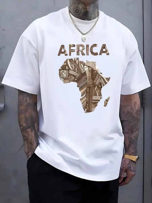 Africa Map Art Inspired Graphic Tee Casual Tops 100% Cotton Men's T-shirt Summer Breathable Lightweight Streetwear Shirts