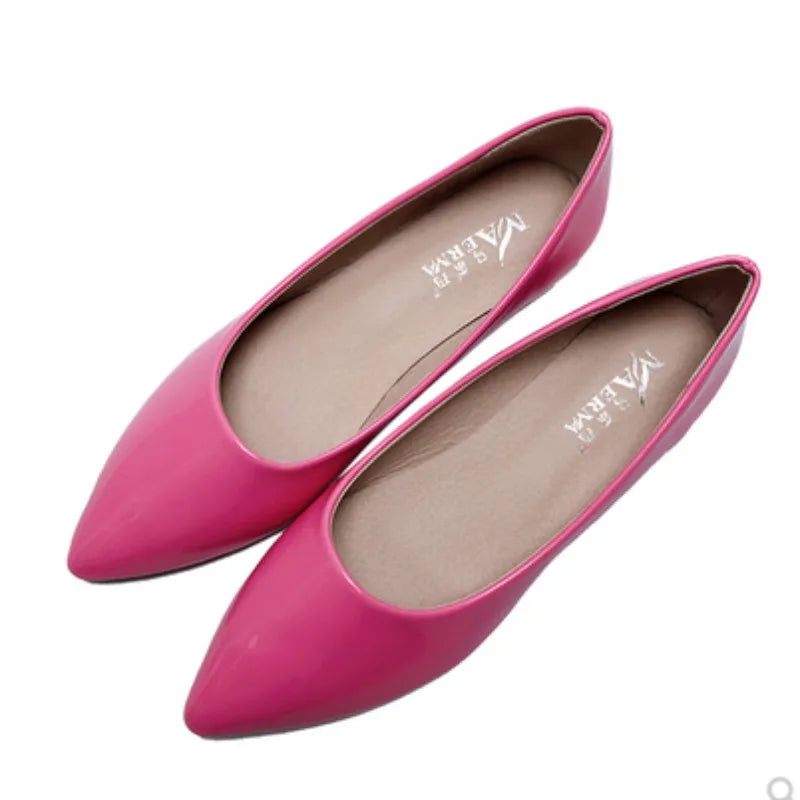 Ladies 2-48 Shiny Leather Slip-Ons Green Candy Colors Shallow Toe Shoes For Women Promotion 2020 Plain Flats Spring Outdoor Cute